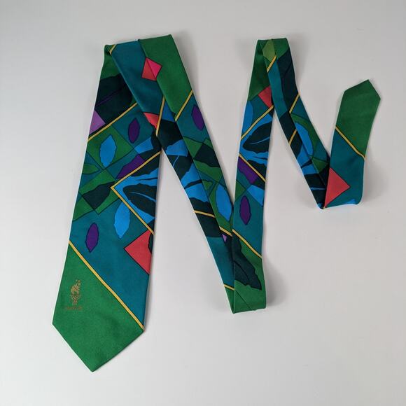 1996 Olympics Mens Necktie Silk Altanta GA Color Block Green Souvenir Official - Picture 8 of 11